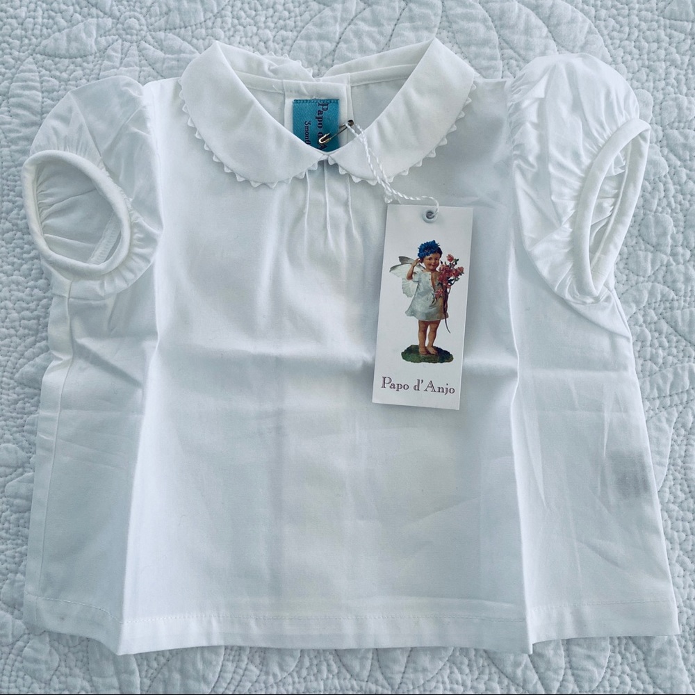 Papo d’Anjo Baby Blouse with Peter Pan Collar Size 3 Months NWT